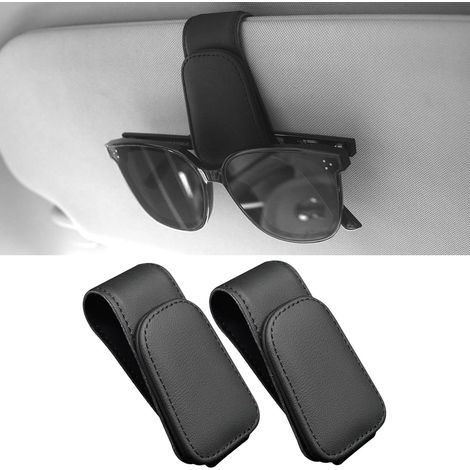 Lot de 2 porte-verres de voiture en simili cuir magnétique, attache de lunettes de soleil universelle pour pare-soleil, résistant aux rayures et élégant (noir)