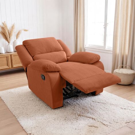 Loungitude – Fauteuil relaxation manuel LEO – Velours côtelé terracotta – Inclinaison réglable manuellement – Assise moelleuse et accueillante (1/5)