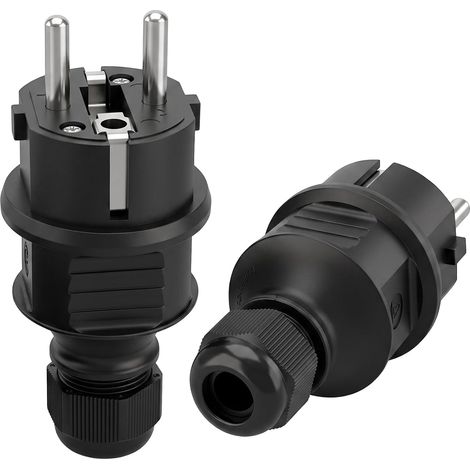 2 Pièces 250V 16A Fiche Electriques Male Schuko Prise Extérieur Mâle Étanche avec Terre et Anti Torsion Connecteur pour Chantier Atelier et Maison Noir (1/5)