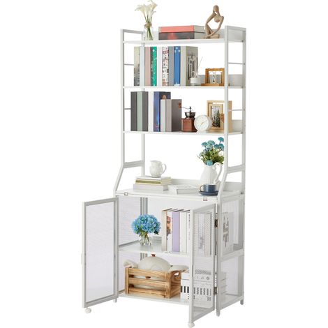 Bibliothèque industrielle verticale avec armoire – Cadre métal et bois robuste, surface anti-rayures. Rangement livres et dossiers – Blanc (1/5)
