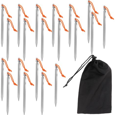 20 robuste, V-förmige Heringe mit Seilen, für Camping und Gartenmöbel, 23 cm, silberfarben (1/5)