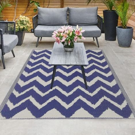 Zig Zag Outdoor Rug 120 x 180cm Portable Polypropylene Picnic Beach Mat Water Resistant Indoor Outdoor Patio Garden Plastic Rug