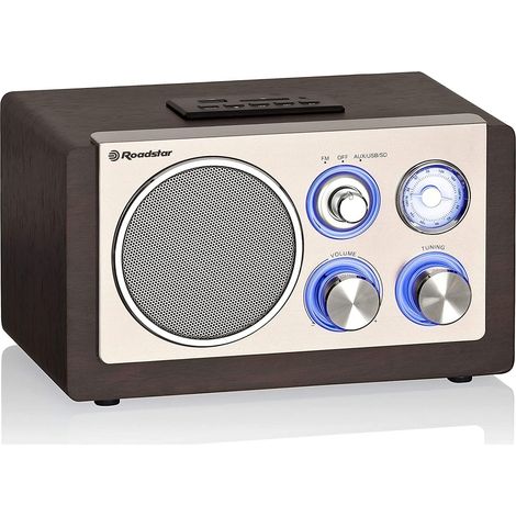 Radio Vintage Portable Analogique FM, Port USB - MP3, Lecteur de Cartes SD, Haut-Parleur 16W, Radio Rétro Compacte pour la Maison et la Cuisine, Éclairage LED, Bois (1/5)