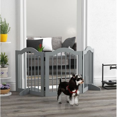 Barrera plegable para perros de 3 paneles 154,5 x 61 cm con puerta, gris claro DESVIAE (1/5)