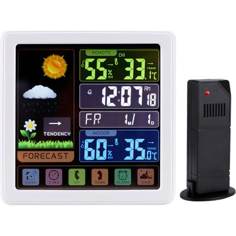 Station météo sans fil blanche, station météo avec écran LCD couleur (1/4)