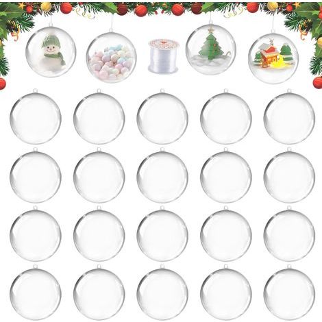 8CM Boules de Noel Transparentes à Remplir, dellyy 20 Pièces Boules Transparentes à Remplir, Boule Noël Transparente à Remplir, Boule de Décoration en Plastique DIY Déco avec 50 Mètres de Corde (1/5)
