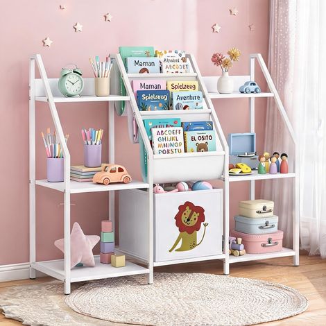 Bibliothèque enfant 93 cm 3 étagères tissu et case bianco (1/5)
