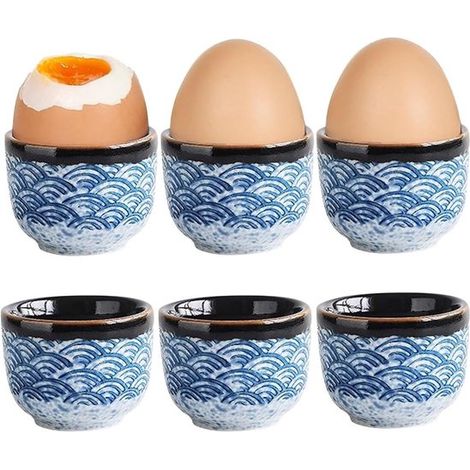 Set di 6 portauova in porcellana, dal design vintage, colorati, ideali per uova alla coque e sode, perfetti per qualsiasi tavola della colazione. (1/5)