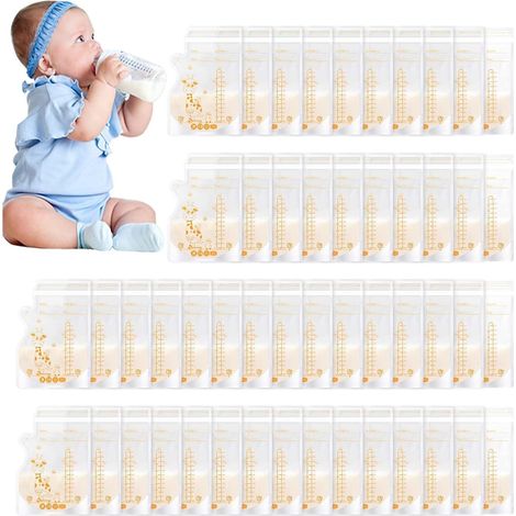 Sacs de conservation du lait maternel, 60 sacs par paquet, sacs de congélation, adaptés pour conserver 250 ml de lait maternel, préstérilisés, sans BPA, double fermeture éclair de sécurité. (1/5)