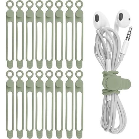 Packung mit 16 Silikon-Kabelbindern für Kopfhörer, Handy-Ladegerät, Computer, wiederverwendbare Kabelbinder für Zuhause und Büro (1/4)