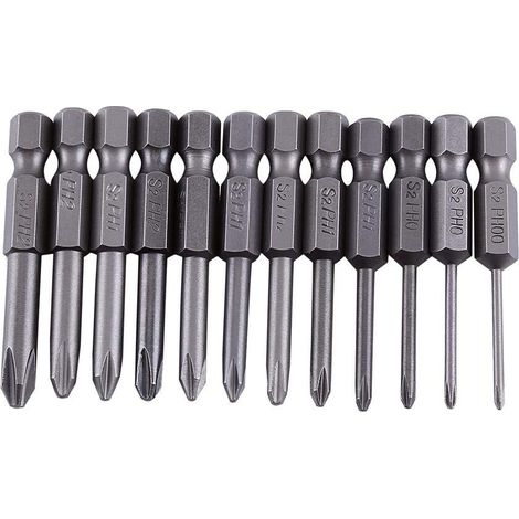 Set di 12 punte per cacciavite – lega S2 – esagonale magnetica – Phillips – 1/4" 50 mm