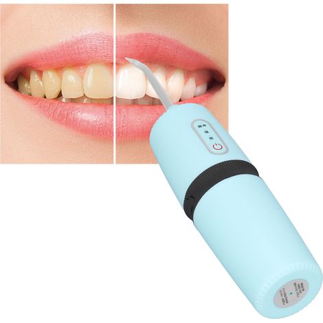 Appareil de rinçage électrique portable rechargeable, bleu ciel, à trois vitesses réglables un véritable bijou de technologie pour le nettoyage des dents. (1/5)