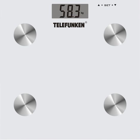 Telefunken M02565 Bilancia Pesapersone Elettronica, Vetro Temperato, 180 Kg, Display LCD, Bianco