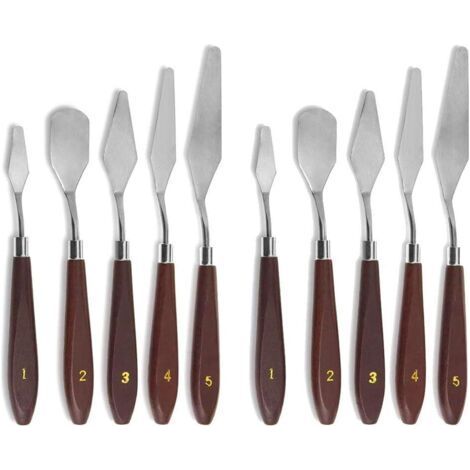 2 Sets of 5pcs Stainless Steel Palette Knives, Spatulas for Oil Painting and Color Mixing (1/4)