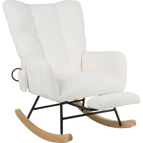 Fauteuil à bascule une place en velours côtelé blanc avec repose-pieds intégré – la combinaison parfaite de confort et de détente.