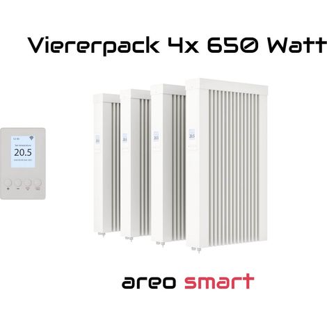 Elektroheizung Viererpack 4x 650 Watt Flächenspeicherheizung areo smart - digitales Thermostat mit LCD-Display - Option zur Appsteuerung von eVARMO (1/5)