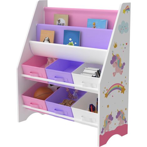 Scaffale portaoggetti per bambini con 6 contenitori aperti bianco/viola/rosa 030006992