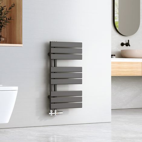EMKE Sèche-serviettes à Eau Chaude Panneau Plat, Sèche-serviettes connexion latérale pour, Anthracite 762x400mm 342Watts