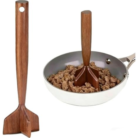 Hachoir à viande et presse-purée en bois, séparateur de viande hachée multi-usage, broyeur de poulet, presse-purée et outil de cuisine pour hamburgers (1/5)
