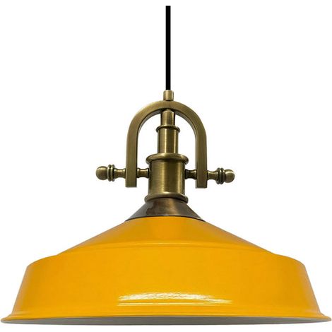 Suspension Industrielle en Métal Jaune Peint à la Main – Lustre Vintage E27 Ø41 cm pour Salon, Chambre ou Salle à Manger (1/5)