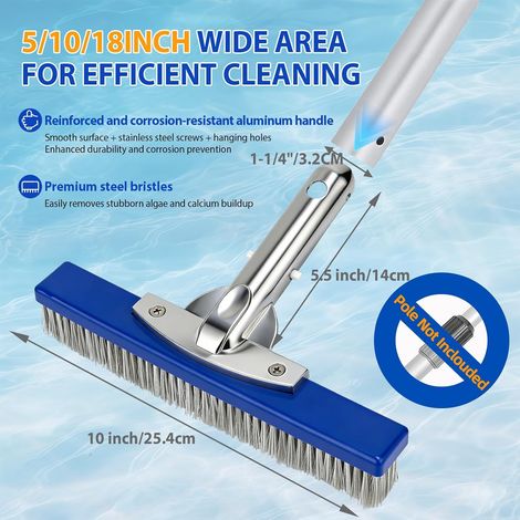 Brosse Piscine 10 Pouces (25,4 cm) Acier et Nylon, Brosse Nettoyage Piscine avec Dos Aluminium et Clip EZ pour Manche télescopique, Brosse Robuste pour Fond et parois Piscine enterrée (1/4)