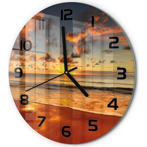 Horloge Murale Ronde Déco Salon Verre Trempé Silencieuse Design Contemporain Plage australienne fi 30 cm (1/5)