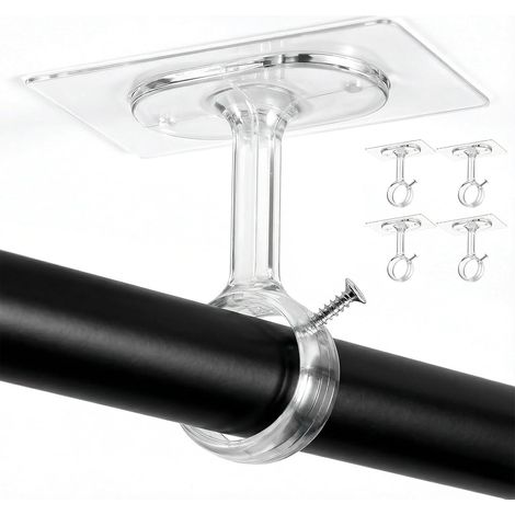 Lot de 4 supports de tringle à rideaux à fixer au plafond sans perçage, supports de tringle à rideaux autocollants, crochets de fixation pour tringles (1/5)