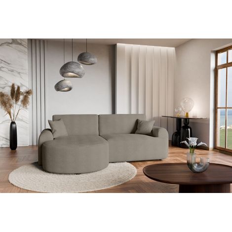 Divano angolare sinistro moderno con funzione letto in bouclé grigio – ARTE PREMIUM, direttamente dal produttore (1/5)