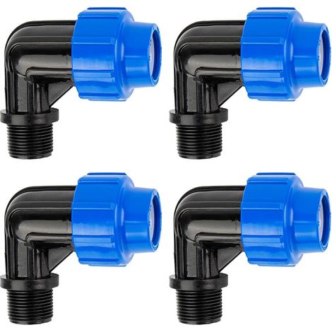 Raccord 90 degrés 25mm x 3/4 mâle : pièce pour raccordement à l'extrémité du tuyau, 25 mm x 3/4 PoucePouce, technologie de raccordement Quick&Easy, joint fileté auto-étanchéifiant（4 pièces） (1/4)