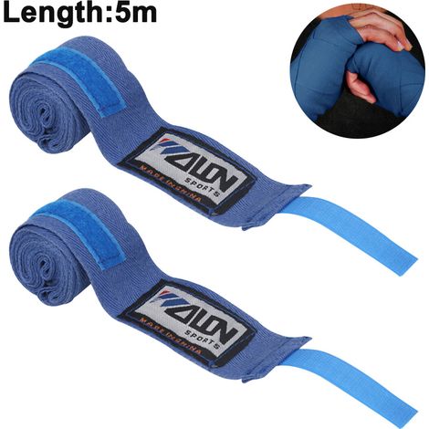 Bandage Pour Boxe - 3 M Ou 5 M - Coton - Rouge Bleu Noir - Avec Anneau Pour Le Pouce - 1 Paire (1/5)