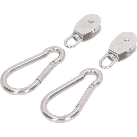 Poulie Simple M32 x2 avec 2 Mousquetons M12 à Ressort, Roue de Levage en Acier Inoxydable pour Câble, Treuil et Remorquage (1/5)