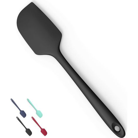 Spatule en silicone haute température : Grattoirs en caoutchouc résistants à la chaleur jusqu'à 315 °C, de qualité alimentaire, sans couture, pour racler les poêles antiadhésives (Noir, 29 cm) (1/5)
