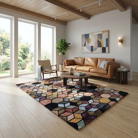 Tapis design PaletteofDreams - Designertapis - 180x120cm, Rectangular - 50% Laine vierge, 50% Soie de bambou - Tufté main - Colorée