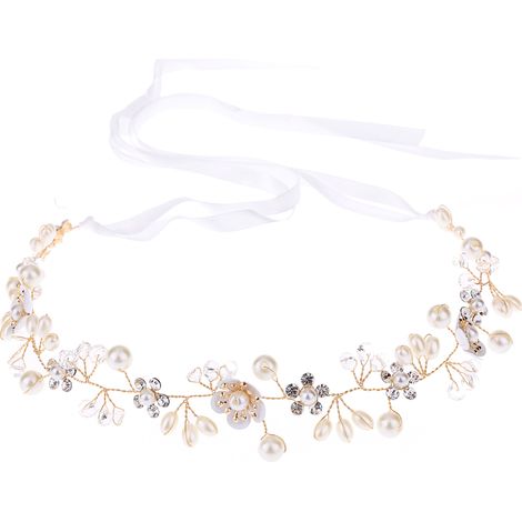 Headband Fleuri - Vigne Capillaire Perles et Cristaux - Accessoire Mariage Bohème - Longueur 45 cm - 1 Pièce (1/5)