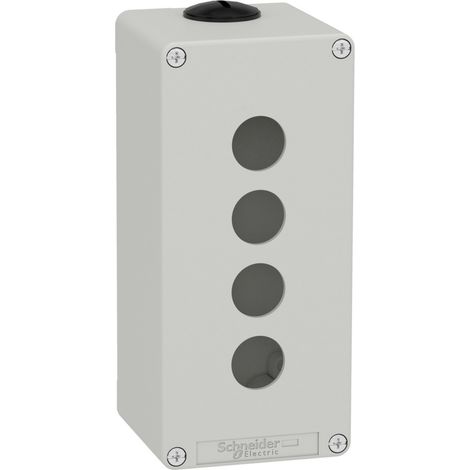 Boîte vide grise SCHNEIDER à 4 trous, fabriquée dans un matériau durable et de conception compacte.