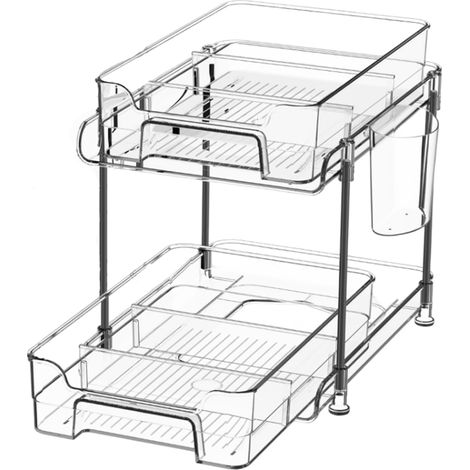Organisateur à 2 niveaux pour sous-évier, rangement et aménagement de salle de bain sous-évier, étagère coulissante pour évier