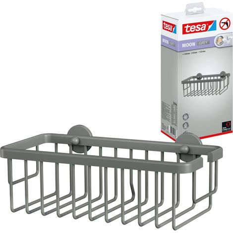 tesa® MOON GREY Duschablage zur Wandmontage ohne Bohren, grau matt - einstöckig und extra tief - für Bäder im Industrial Style und moderne Badezimmer - mit Klebelösung - 92 mm x 250 mm x 125 mm (1/5)