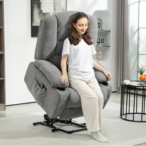 Fauteuil releveur électrique 97x90x102 cm gris foncé en polyester avec massage et chauffage (1/4)
