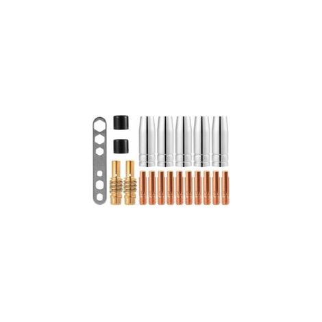 Kit de soudage MIG MAG 20 pièces 10 embouts de contact M6 0,8mm, 5 buses, 2 connecteurs, 2 isolants, 1 outil Compatible torches MB14/15 (1/5)