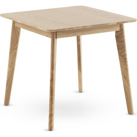 Table carrée 80x80 cm avec pieds en bois d'hévéa et plateau en placage chêne (1/5)