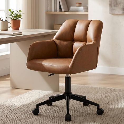Wahson Chaise de Bureau en Cuir PU, Fauteuil de Bureau à Roulettes Chaise Bureau Réglable en Hauteur Pour Bureau/Maison, Marron
