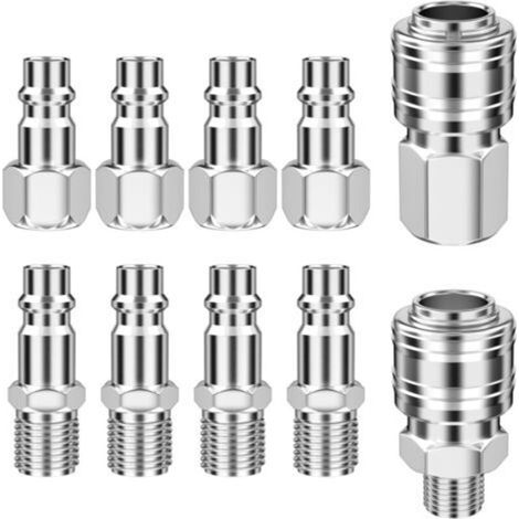 10 Pièces Raccord Rapide Air Comprimé, Raccord Pneumatique, Accessoires Compresseur d'Air, Embout Compresseur Air, Raccord d'Air Comprimé pour les Outils Pneumatiques et Tuyau Pneumatique (1/5)