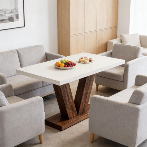 DESMIU Table de salle à manger rectangulaire pour 4 à 6 personnes, plateau 4 cm, pour salon, cuisine et café, 120 × 80 × 75 cm (1/5)