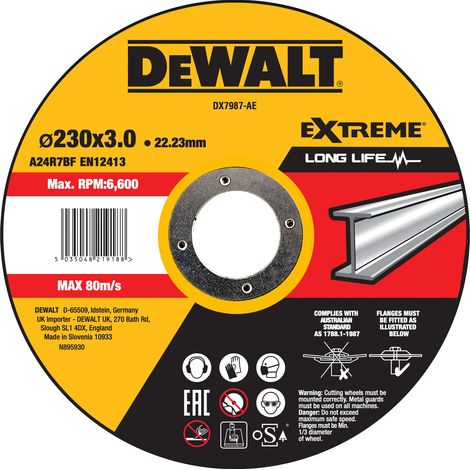 Disco de corte cóncavo para metal, 230 x 3 x 22.23 mm  DeWalt DX7987-AE