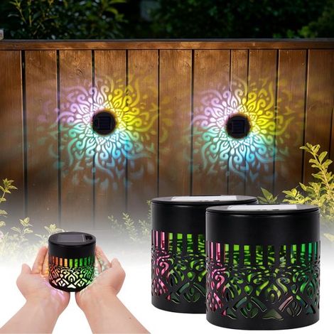 Applique solari da parete, set da 4, illuminazione solare da giardino, design mandala, 7 LED a colori variabili + bianco caldo, 8,5 x 8,5 x 8,5 cm, impermeabili, illuminazione d'atmosfera (1/5)