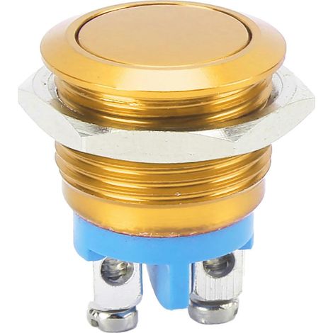 Bouton poussoir métal inox 16mm tête ronde plate étanche auto-réarmement 220V (Jaune) (1/4)