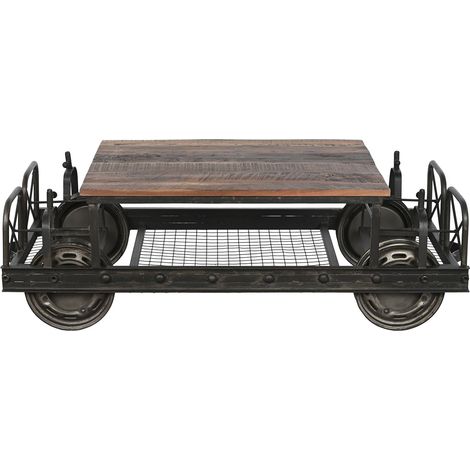 Table basse, table de salon en bois naturel et métal coloris noir - longueur 147 x profondeur 48 x Hauteur 76 cm (1/5)