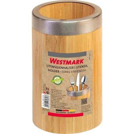 Porte-ustensiles Organisateur de Cuisine, rond, Rond en Aluminium, Dimensions: ø10 x 16 cm, Bambou/Acier Inoxydable, Brun/Argent, 69852270 (1/5)
