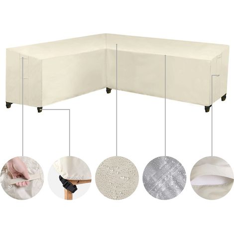 Housse Salon de Jardin Angle Exterieur, Housses de Meubles en Forme de L, Housse de Protection pour Meubles de Jardin, Housse de Canapé de Jardin Imperméable(Beige,270X270X90cm)
