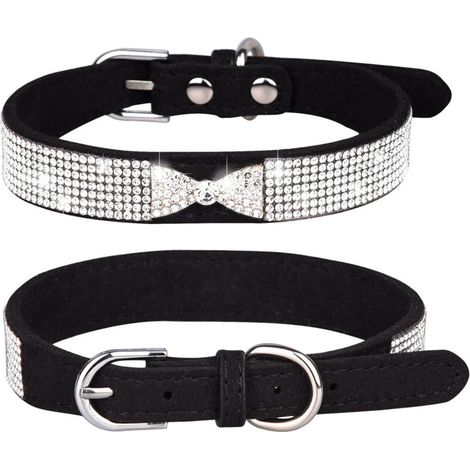 Collier pour chien en strass, mignon, éblouissant, doux, brillant, en daim, pour chien et chat, avec strass, taille S (1/5)